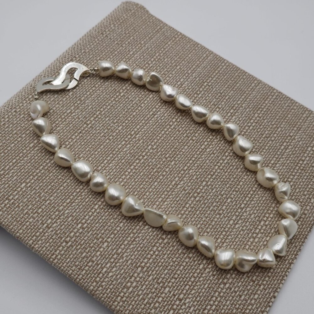 17.5 Inch Sterling Silver Faux Pearls Unique Necklace B425 - Picture 2 of 5